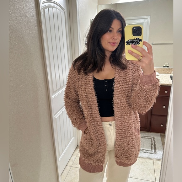 Knox Rose Sweaters - Knox Rose Fuzzy Mauve Open Cardigan